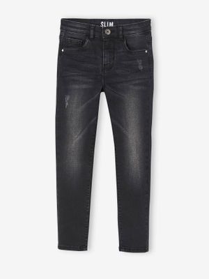 Slim fit meisjesjeans Morphologik "waterless" heupomtrek SMALL met gebruikssporen zwart denim