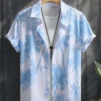 Men's Tropical Palm Tree Print Short Sleeve Summer Boho Shirt Baby Blue / XL
