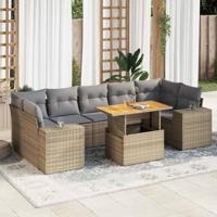 8-delige Loungeset met kussens poly rattan beige