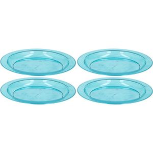 4x Ontbijtbordje blauw 20 cm kinderservies van plastic/kunststof