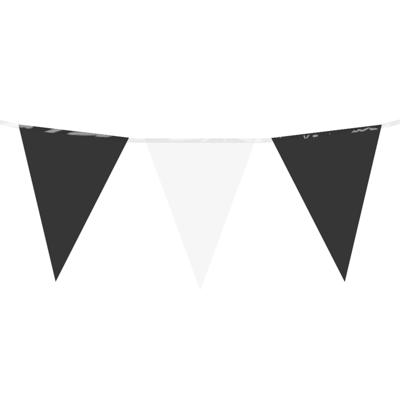Feest / verjaardag Vlaggenlijn - wit/zwart - 10 m - 15 vlaggetjes - binnen of buiten - kunststof Feest / verjaardag Vlaggenlijn - wit/zwart - 10 m - 15 vlaggetjes - binnen of buiten - kunststof