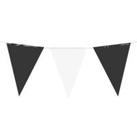 Feest / verjaardag Vlaggenlijn - wit/zwart - 10 m - 15 vlaggetjes - binnen of buiten - kunststof