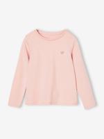 T-shirt Basics met hartjes en pailletten en lange mouwen roze (poederkleur)