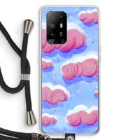 Roze wolken met vogels: Oppo A94 5G Transparant Hoesje met koord