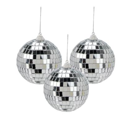 Disco kerstbal - 3x - zilver - D7,5 cm - foam - spiegelbol - discobol - kerstversiering