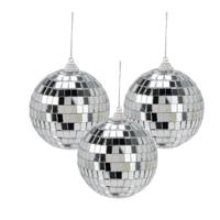 Disco kerstbal - 3x - zilver - D7,5 cm - foam - spiegelbol - discobol - kerstversiering