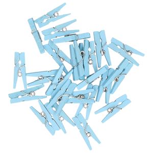 Mini knijpers blauw - 24x - Geboorte jongen - 2,5 cm - Kaartjes ophangen knijpertjes   -