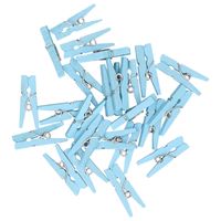 Mini knijpers blauw - 24x - Geboorte jongen - 2,5 cm - Kaartjes ophangen knijpertjes   - - thumbnail