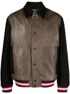 Balmain logo-appliqué panelled teddy bomber jacket - Marron