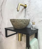 Saniclear Lovi fonteinset met rivierstenen waskom en gouden kraan voor in het toilet - thumbnail