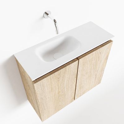 Toiletmeubel Mondiaz Ture | 60 cm | Meubelkleur Washed oak | Eden wastafel Talc Links | Zonder kraangat