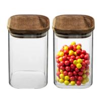 5Five Voorraadpot voedsel - 2x - glas met acacia houten deksel - 900 ml - luchtdichte deksel 5Five Voorraadpot voedsel - 2x - glas met acacia houten deksel - 900 ml - luchtdichte deksel