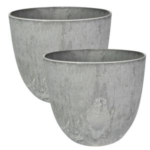 2x stuks plantenpot/bloempot in een natuursteen look Dia 23 cm en Hoogte 20 cm grijs