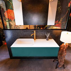 Badkamermeubelset Mondiaz Erin 120 cm met 1 Lade met RIDGE Wastafel Links Talc met 1 kraangat Greeploos Mat Smag