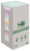 Post-it recycled notes Nature, 100 vel, ft 76 x 76 mm, pak van 16 blokken, geassorteerde kleuren - thumbnail
