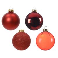 Decoris kerstballen - 42x - rood - glas - 5-6-7 cm - mat/glans/glitter - kerstversiering
