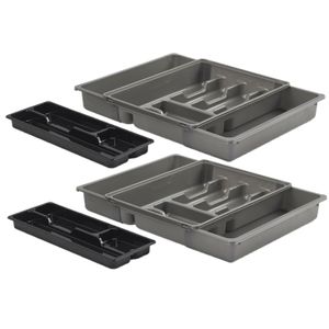 Bestekbak/keuken organizer - 2x - 9 tot 11 vaks - grijs - uitschuifbaar