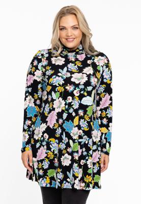 Yoek Shirt wide bottom FLOWERPOWER | Zwart | Maat 58/60