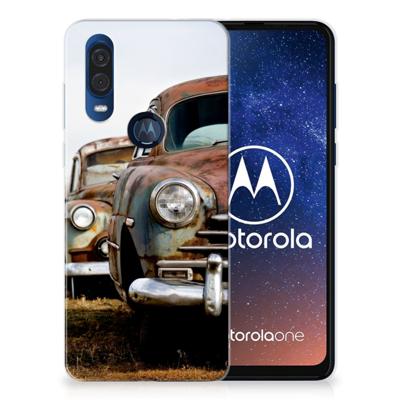 Motorola One Vision | Siliconen hoesje | met foto Vintage Auto