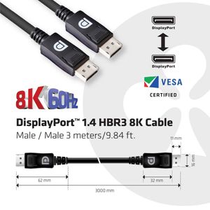 CLUB3D DisplayPort 1.4 HBR3 8K Kabel Male/Male 3 meter