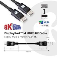 club3D CAC-1060 DisplayPort-kabel DisplayPort Aansluitkabel DisplayPort-stekker, DisplayPort-stekker 3.00 m Zilver Ultra HD (8K) - thumbnail