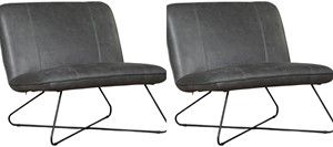 Set van 2 Donkergrijze leren industriële fauteuils zonder armleuning Smile - Vintage Leer Grey (donkergrijs leer)