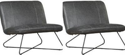 Set van 2 Donkergrijze leren industriële fauteuils zonder armleuning Smile - Vintage Leer Grey (donkergrijs leer)