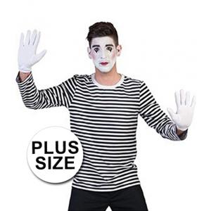 Grote maten mime t-shirt - heren - gestreept - zwart/wit - fransman - lange mouw