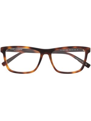 Saint Laurent Eyewear lunettes de vue carrées à effet écailles de tortue - Marron