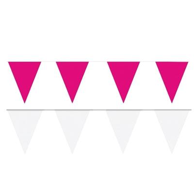 Feest versiering punt vlaggetjes pakket - 80 meter - roze en wit - slingers / vlaggenlijnen