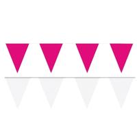Feest versiering punt vlaggetjes pakket - 80 meter - roze en wit - slingers / vlaggenlijnen