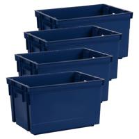EDA Opbergbox/opbergkrat 20 L - 4x - blauw - kunststof - 39 x 29 x 23 - stapelbaar/nestbaar - Opbergbox - thumbnail
