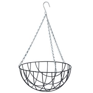 Hanging basket / plantenbak grijs met ketting 17 x 35 x 35 cm - metaaldraad - hangende bloemenmand