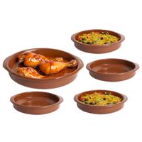 Tapas serveerschalen set - 1x D26 cm en 6x D16 cm - rond - Spaans terracotta ovenschaaltjes