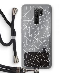 Geometrische lijnen wit: Xiaomi Redmi 9 Transparant Hoesje met koord