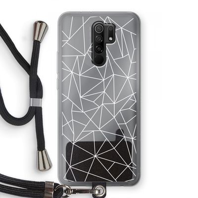 Geometrische lijnen wit: Xiaomi Redmi 9 Transparant Hoesje met koord