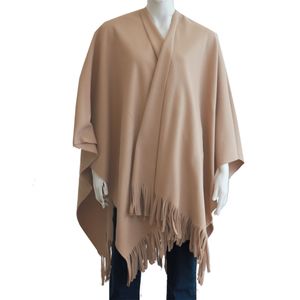 Luxe omslagdoek/poncho - zand - 180 x 140 cm - fleece - Dameskleding accessoires One size  -