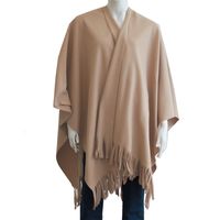 Luxe omslagdoek/poncho - zand - 180 x 140 cm - fleece - Dameskleding accessoires - thumbnail