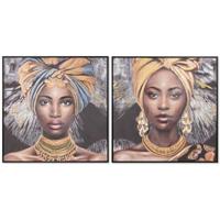 Schilderij Home ESPRIT Koloniaal Afrikaanse 80 x 3,5 x 80 cm (2 Stuks)