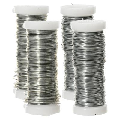 Binddraad/wikkeldraad - 4x rolletjes - zilver - 30 m x 0,3 mm - hobbydraad/bloemendraad