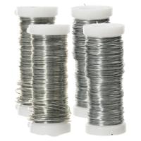 Binddraad/wikkeldraad - 4x rolletjes - zilver - 30 m x 0,3 mm - hobbydraad/bloemendraad