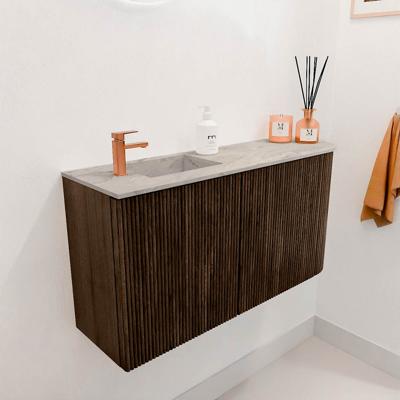 Toiletmeubel Mondiaz Joya Dlux | 81.6 cm | Meubelkleur Walnut | Faye wastafel Glace Wasbak Links | 1 kraangat