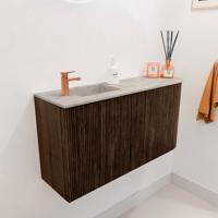 Toiletmeubel Mondiaz Joya Dlux | 81.6 cm | Meubelkleur Walnut | Faye wastafel Glace Wasbak Links | 1 kraangat