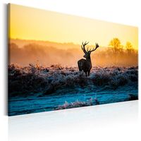 Schilderij - Hert in het veld in de winter - thumbnail