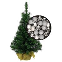 Mini kerstboom/kunst kerstboom H35 cm inclusief kerstballen zilver - Kunstkerstboom - thumbnail