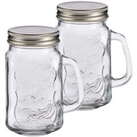 Set van 2x stuks glazen Mason Jar drinkbekers/drinkpotjes met dop 430 ml - thumbnail