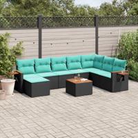 9-delige Loungeset met kussens poly rattan zwart