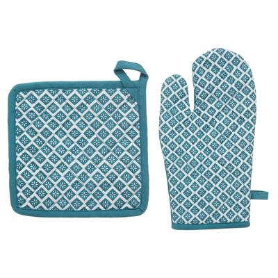 Atmosphera Ovenwant set met pannenlap - blauw - katoen - 20 x 32 cm - chef - keukenbenodigdheden