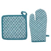 Atmosphera Ovenwant set met pannenlap - blauw - katoen - 20 x 32 cm - chef - keukenbenodigdheden Atmosphera Ovenwant set met pannenlap - blauw - katoen - 20 x 32 cm - chef - keukenbenodigdheden