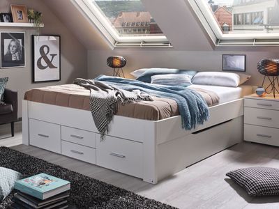 Bed SCARLETT 160x200 cm wit met zes lades zonder hoofdeinde